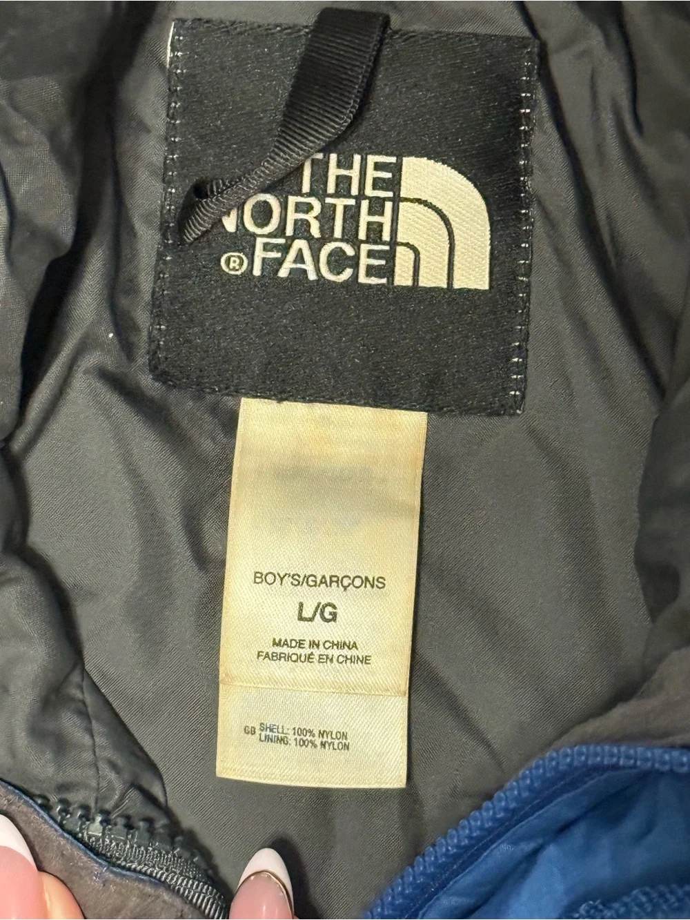 The North Face Boys Large Blue Gray Hooded Zip Jacket Rain Wind Coat